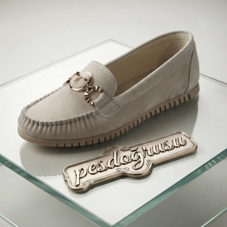 Ne&Ne süet Gold toka detaylı kadın mevsimlik ayakkabı bej