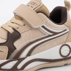 Lucky Kids kahverengi çizgili cırtlı unisex çocuk spor ayakkabı vizon