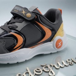 Riox Kids turuncu detaylı cırtlı erkek çocuk spor ayakkabı gri