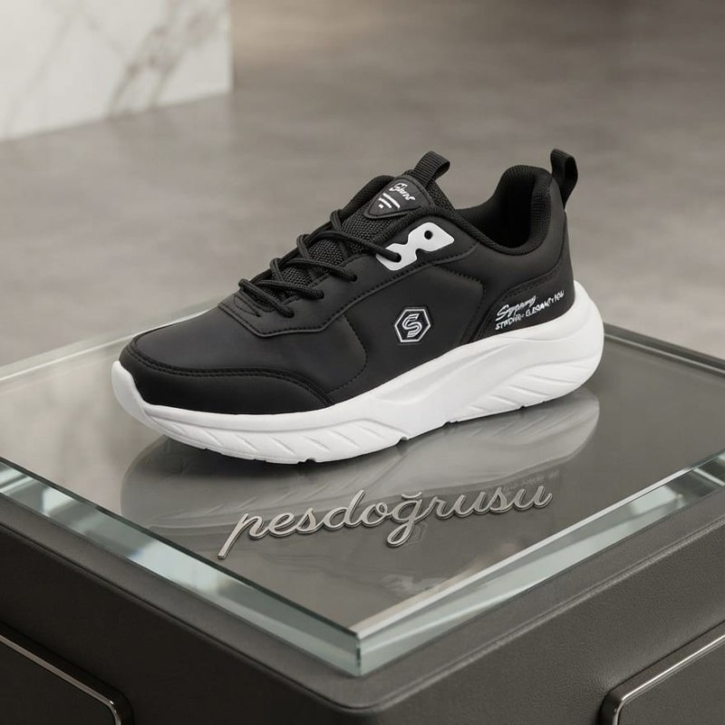 Stepping kalın tabanlı ortopedik unisex spor ayakkabı siyah beyaz