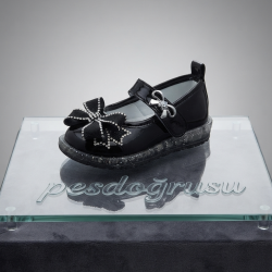 Minimoccs kurdele detaylı kız çocuk ayakkabı siyah