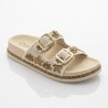 Pienn ortopedik çift tokalı hasır boncuklu kadın terlik krem