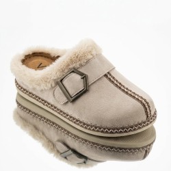 Voga ortopedik içi yünlü kadın kışlık terlik bej