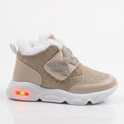 Minimoccs ışıklı ortopedik içi yünlü kız çocuk bot krem