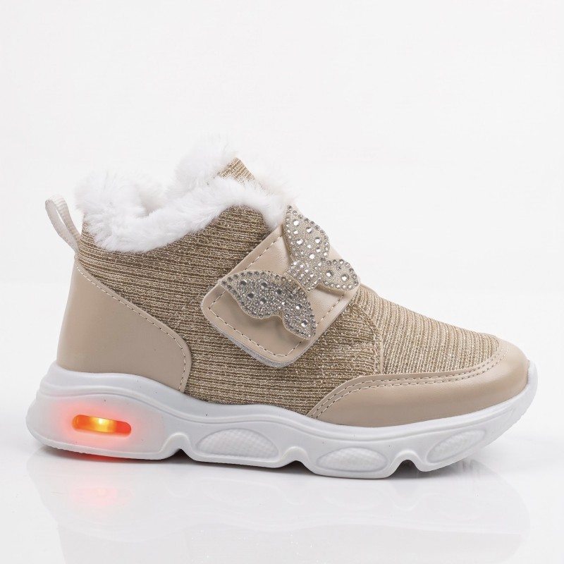 Minimoccs ışıklı ortopedik içi yünlü kız çocuk bot krem