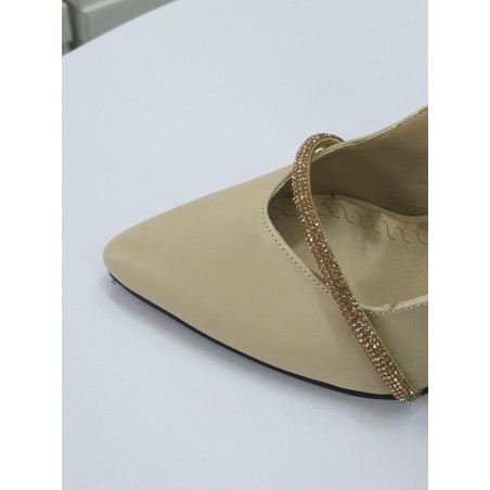 Beyazıt arkası açık taş detaylı Topuklu ayakkabı krem