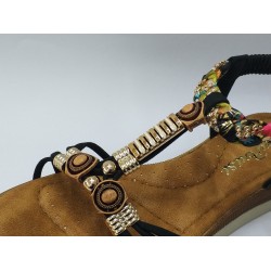 Su perisi renkli taşlı Ortopedik sandalet ayakkabı siyah