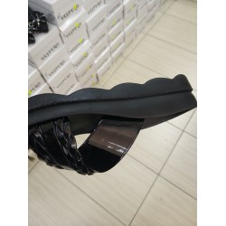 Voga çift örgü detaylı kadın terlik siyah